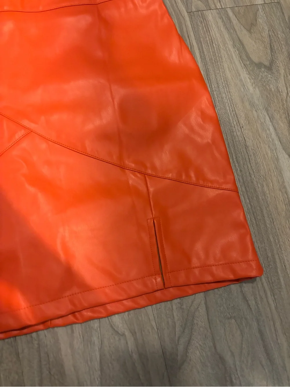 VETTA Bright Orange Faux Leather Mini Skirt